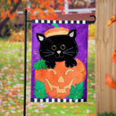 Jack O'Lantern & Black Cat Burlap Garden Flag,14b12025