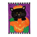 Jack O'Lantern & Black Cat Burlap Garden Flag,14b12025