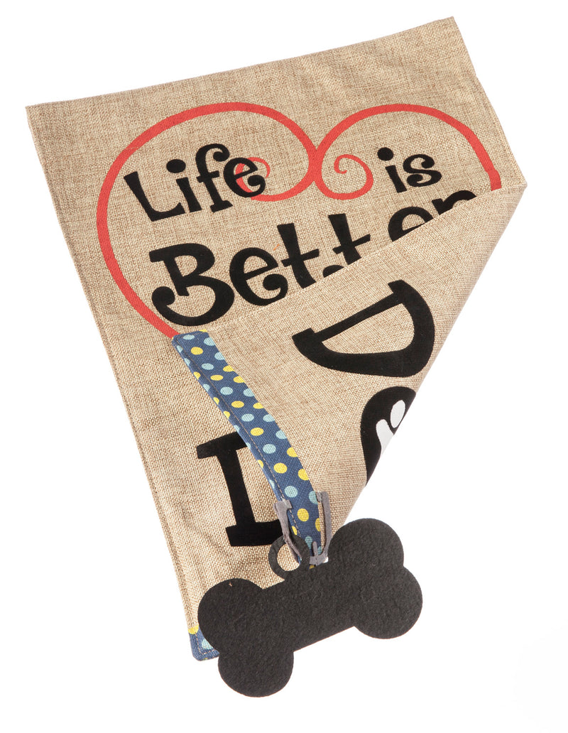 Evergreen Flag,Life is Better with Dog Garden Burlap Flag,12.5x0.25x18 Inches