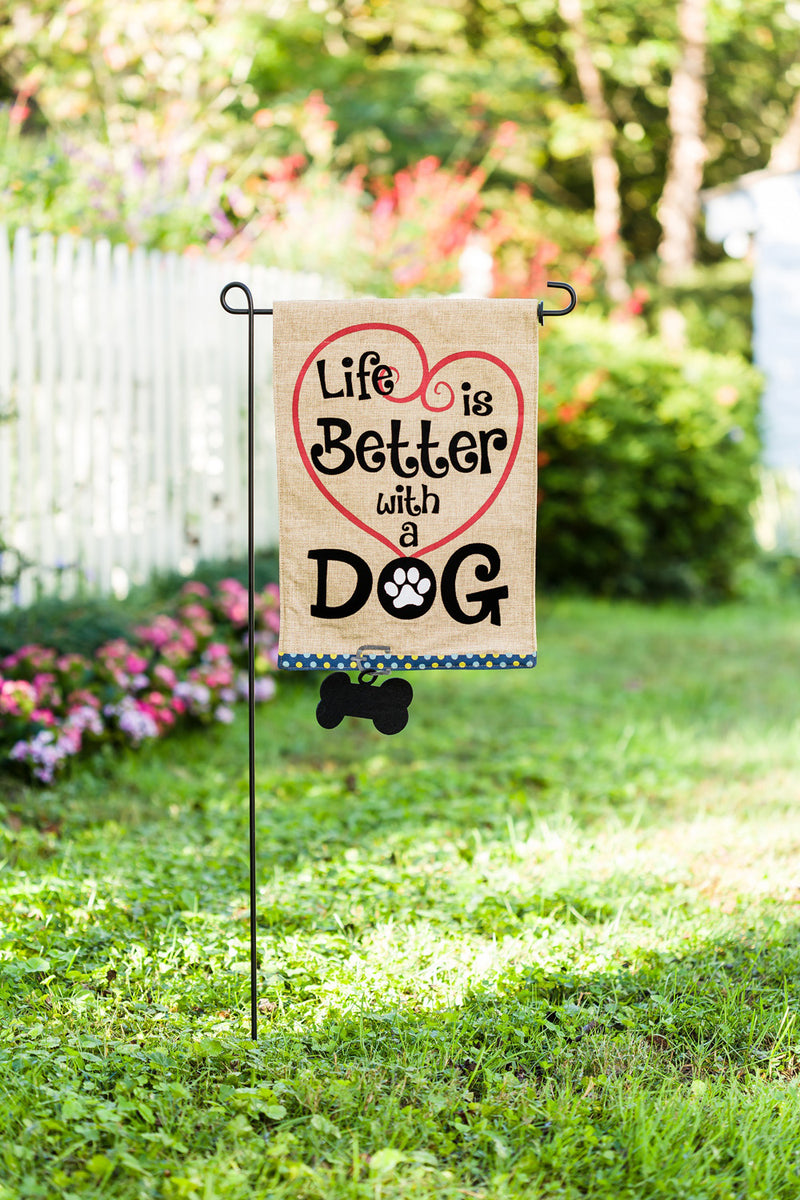 Evergreen Flag,Life is Better with Dog Garden Burlap Flag,12.5x0.25x18 Inches