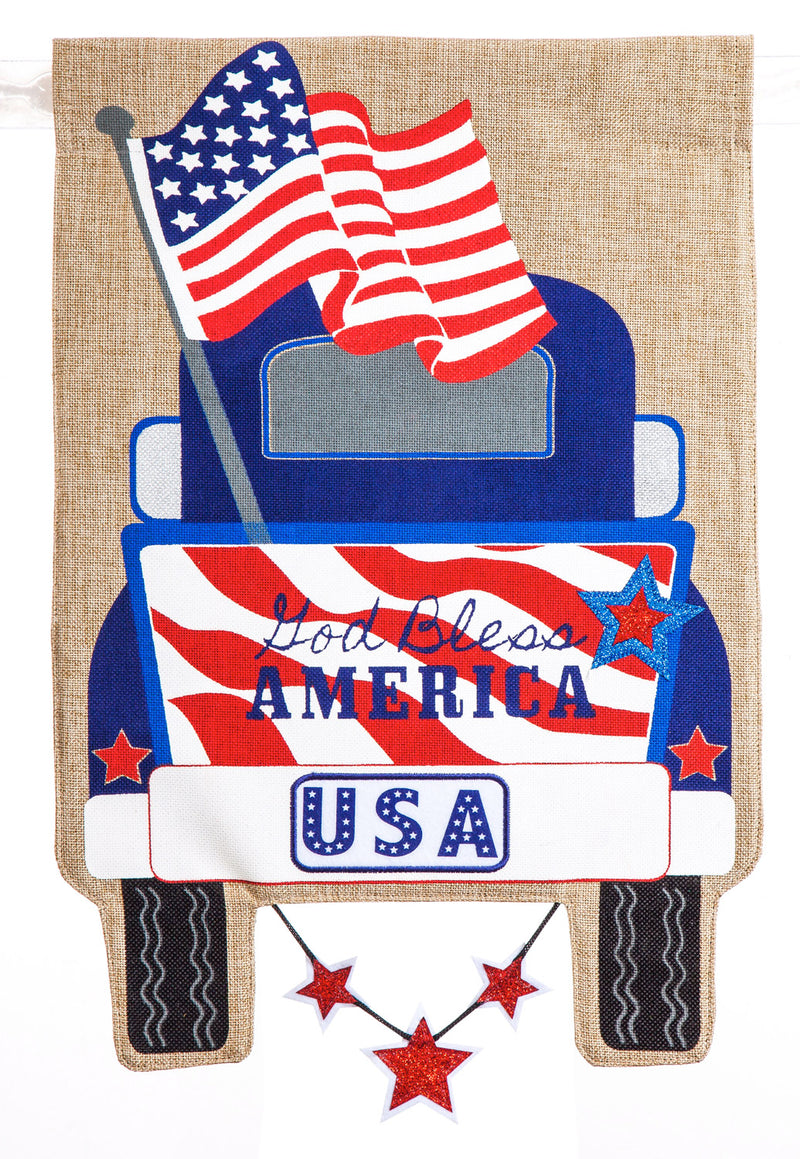 Evergreen Flag,Patriotic Pick-Up Truck Garden Burlap Flag,18x12.5x0.2 Inches