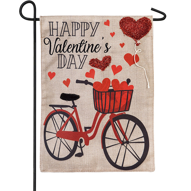 Evergreen Flag,Valentine's Day Bicycle Garden Burlap Flag,12.5x18x0.05 Inches