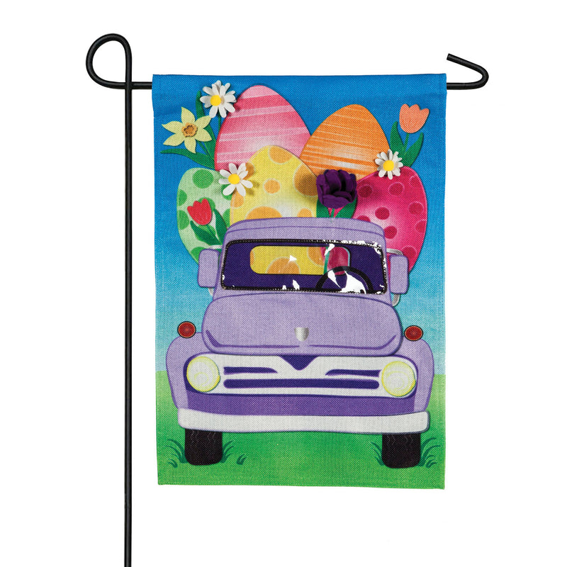Evergreen Flag,Easter Egg Truck Garden Burlap Flag,12.5x0.2x18 Inches