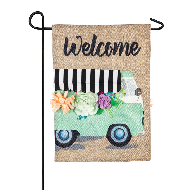 Evergreen Flag,Flower Truck Garden Burlap Flag,12.5x0.75x18 Inches