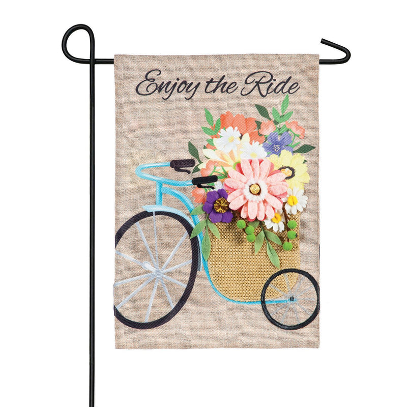 Evergreen Flag,Flower Basket Tricycle  Garden Burlap Flag,12.5x0.5x18 Inches