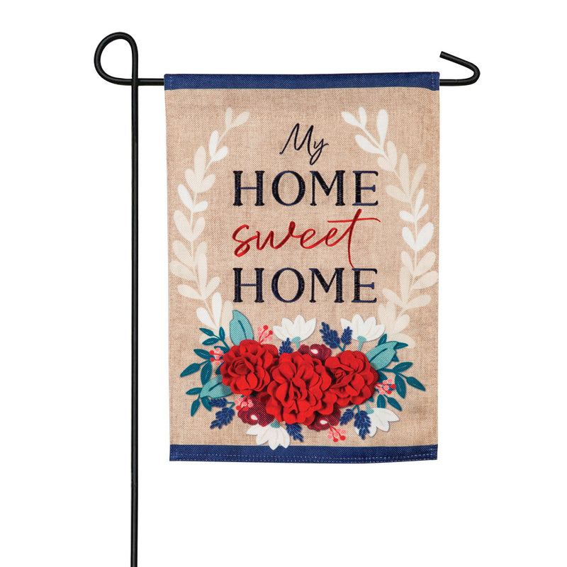 Evergreen Flag,Patriotic Floral Home Sweet Home Garden Burlap Flag,12.5x0.2x18 Inches
