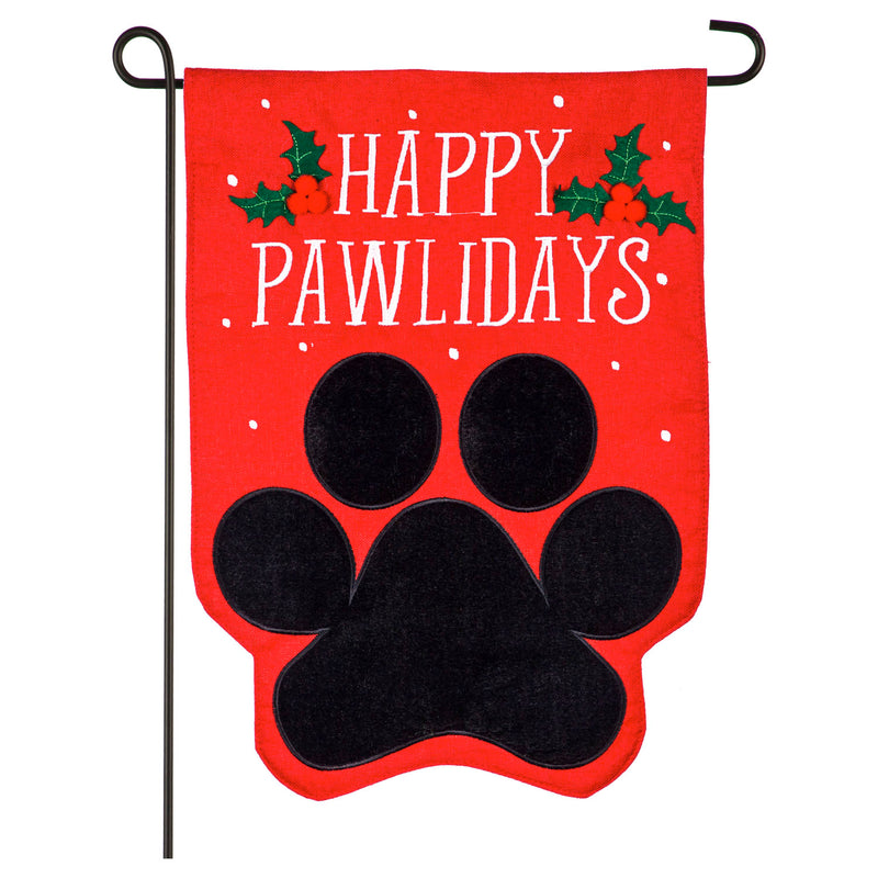 Evergreen Flag,Happy Pawlidays Garden Burlap Flag,12.5x0.2x18 Inches