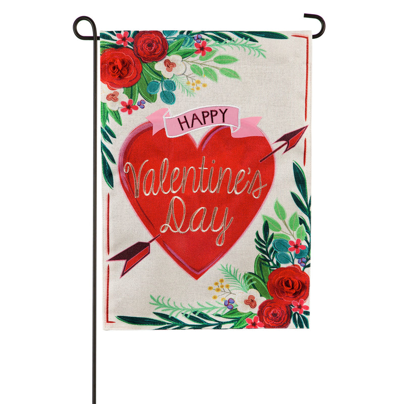 Evergreen Flag,Valentine's Day Floral Garden Burlap Flag,12.5x0.2x18 Inches