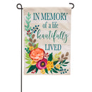 In Memory of a Life Beautifully Lived Garden Burlap Flag,14b9485