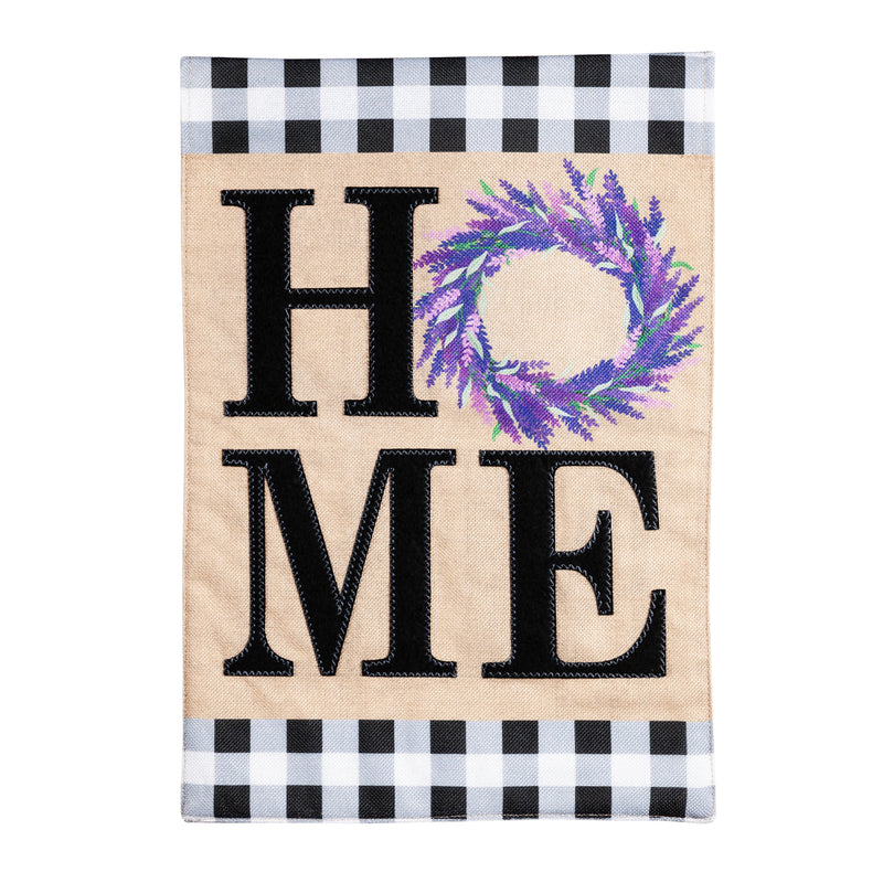 Evergreen Flag,HOME Lavender Wreath Garden Burlap Flag,18x12.5x0.2 Inches