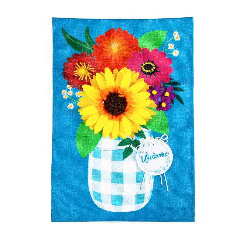 Evergreen Flag,Plaid Mason Jar with Flowers Garden Burlap Flag,18x12.5x0.2 Inches
