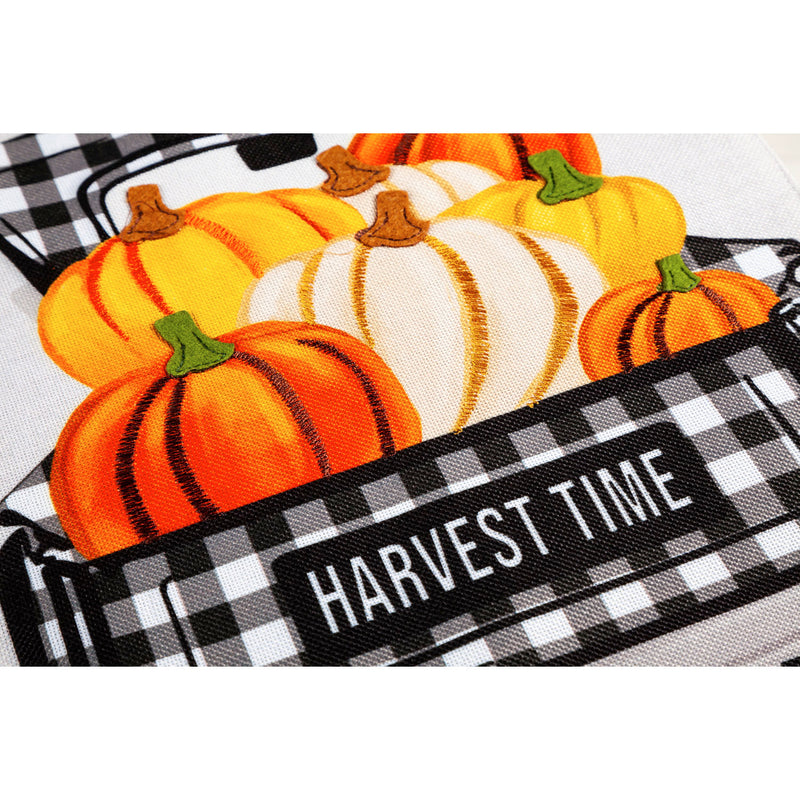 Evergreen Flag,Pumpkin Plaid Truck Garden Burlap Flag,18x12.5x0.2 Inches