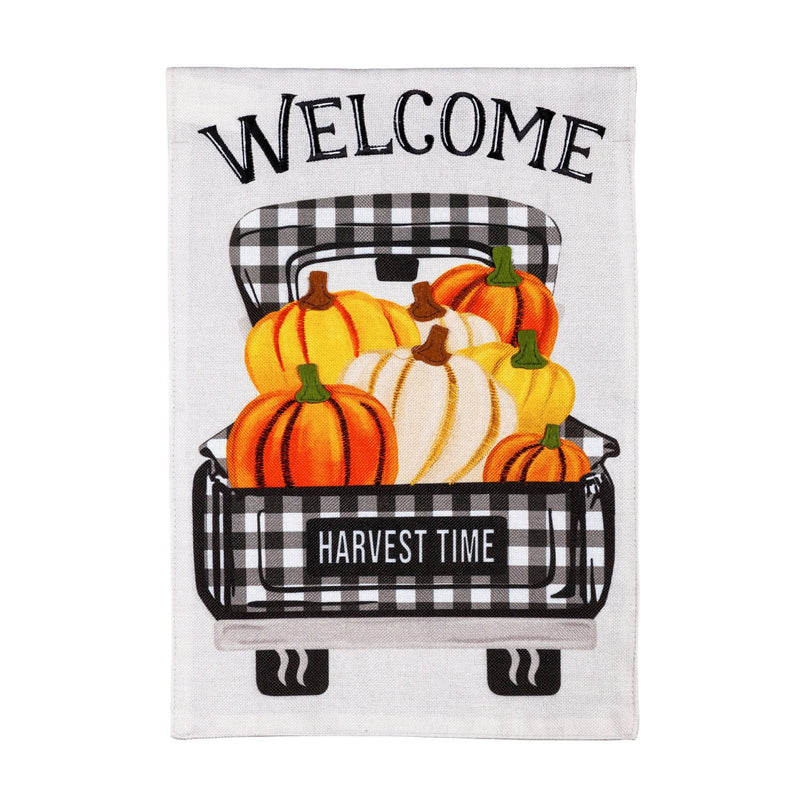 Evergreen Flag,Pumpkin Plaid Truck Garden Burlap Flag,18x12.5x0.2 Inches