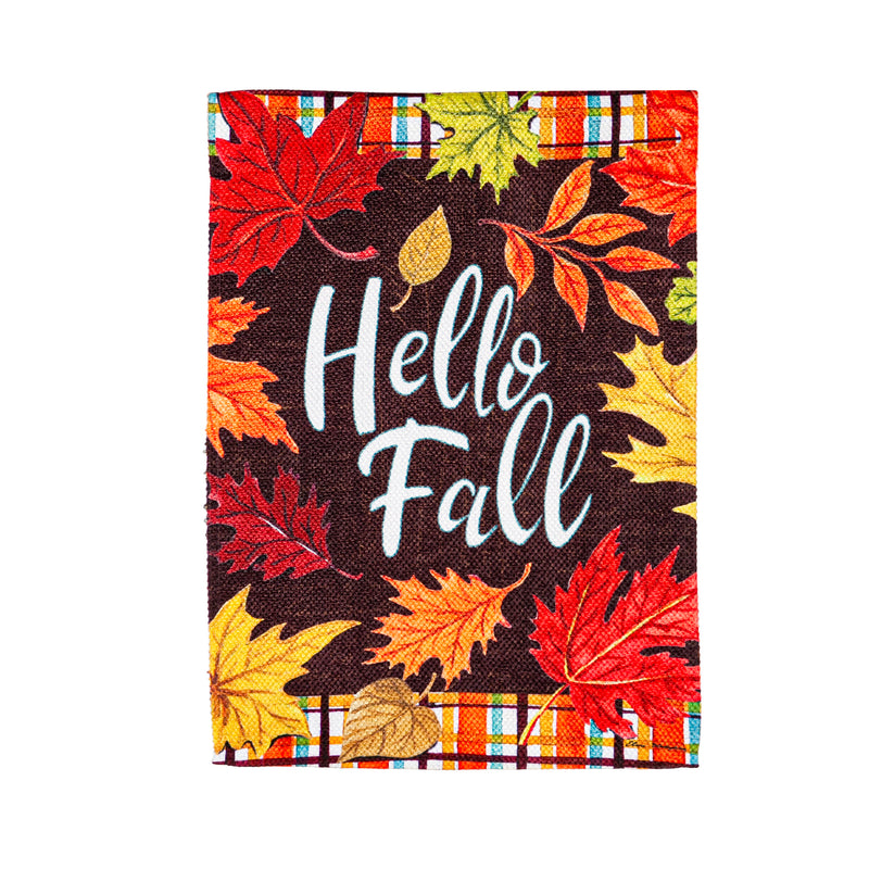 Evergreen Flag,Plaid Hello Fall Garden Textured Suede,12.5x0.02x18 Inches