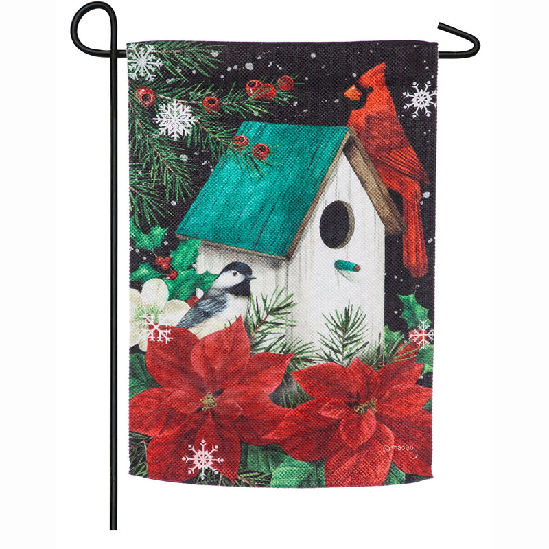 Evergreen Flag,Poinsettia Birdhouse Garden Textured Suede Flag,12.5x18x0.1 Inches