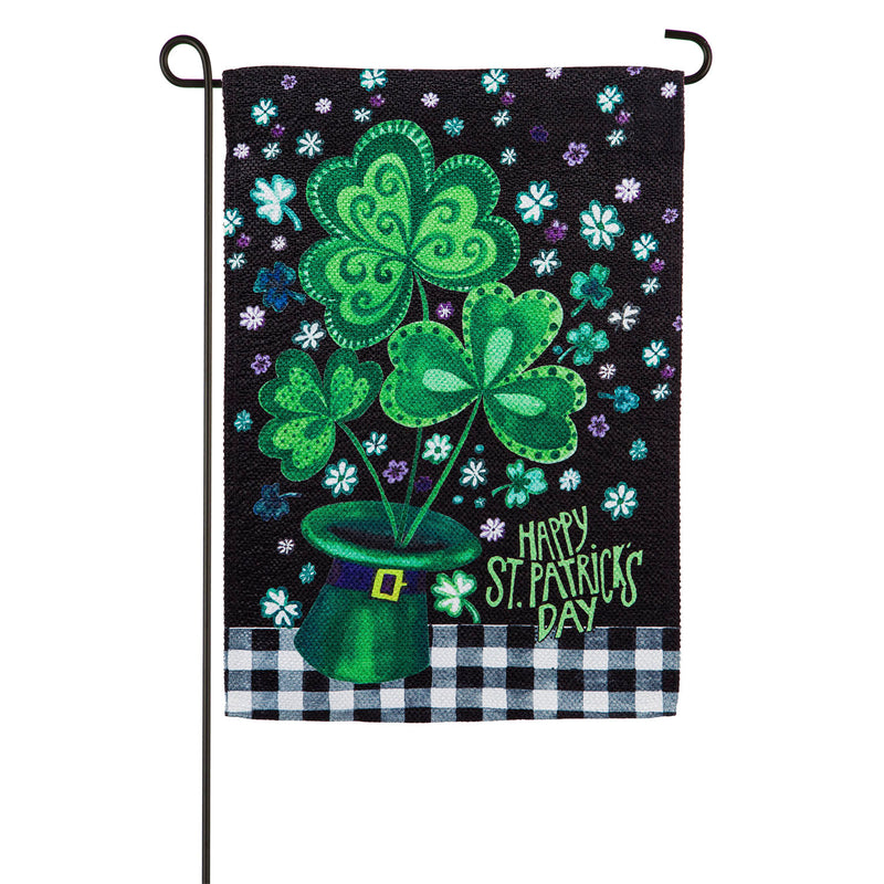 Evergreen Flag,Shamrocks Buffalo Plaid Garden Textured Suede Flag,12.5x0.02x18 Inches