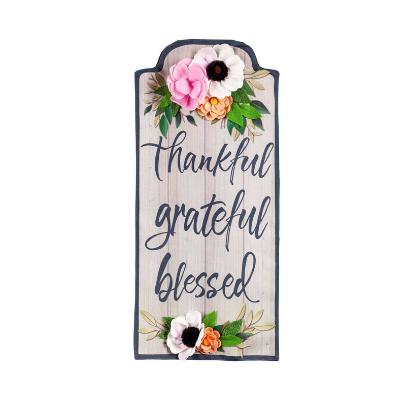 Evergreen Flag,Thankful Grateful Blessed Floral Everlasting Impressions Textile Decor,0.25x12.5x28 Inches