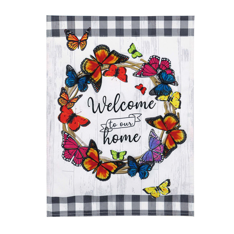 Evergreen Flag,Butterfly Welcome Wreath Garden Linen Flag,0.2x12.5x18 Inches