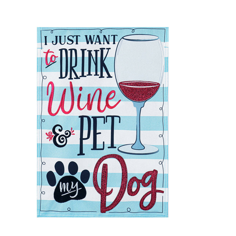 Evergreen Flag,Wine and Pet My Dog Garden Linen Flag,12.5x0.2x18 Inches