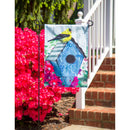 Finch and Birdhouse Garden Linen Flag,14l10348