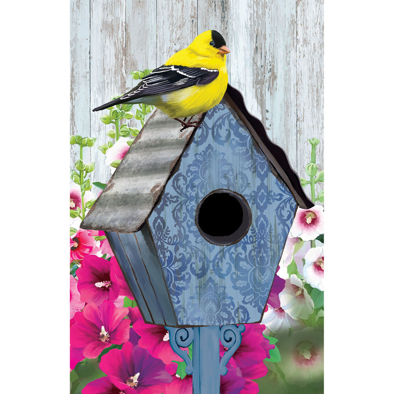 Finch and Birdhouse Garden Linen Flag,14l10348