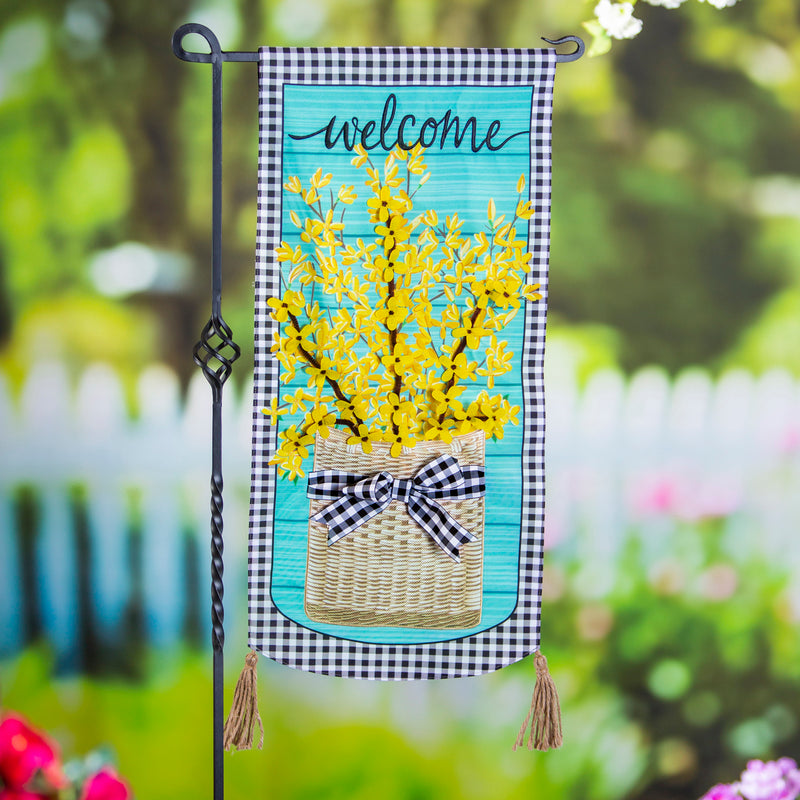 Evergreen Flag,Forsythia Basket Everlasting Impressions Textile Decor,0.13x12.5x27.5 Inches