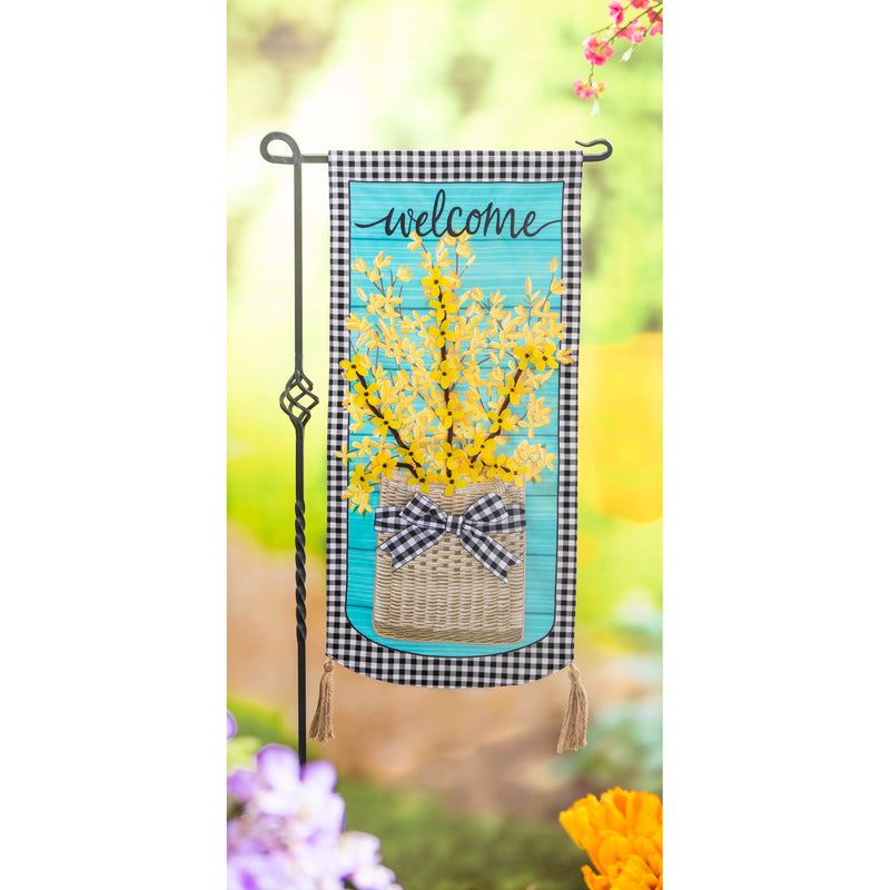 Evergreen Flag,Forsythia Basket Everlasting Impressions Textile Decor,0.13x12.5x27.5 Inches