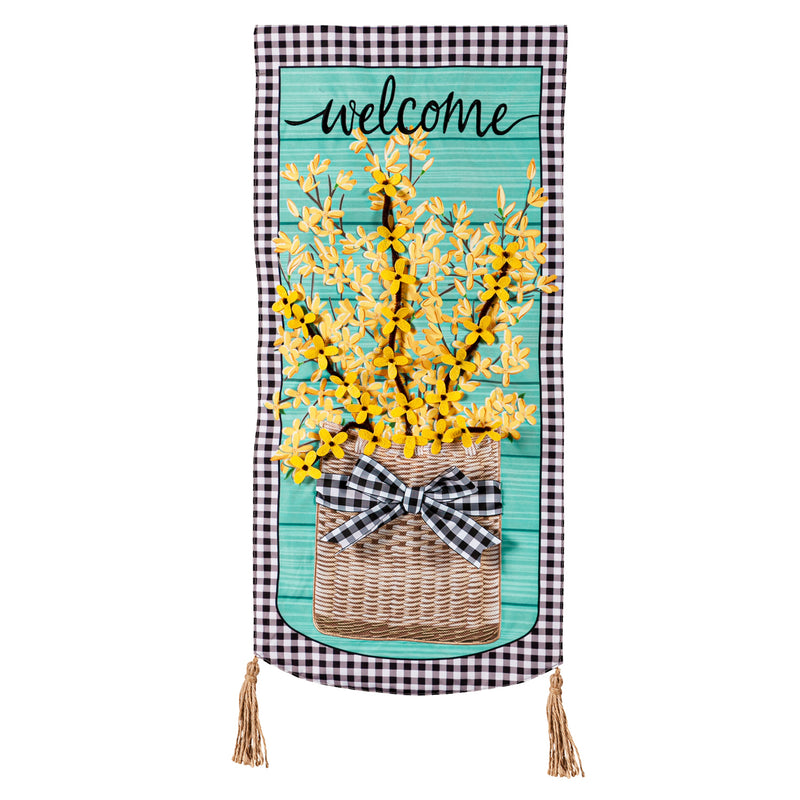 Evergreen Flag,Forsythia Basket Everlasting Impressions Textile Decor,0.13x12.5x27.5 Inches