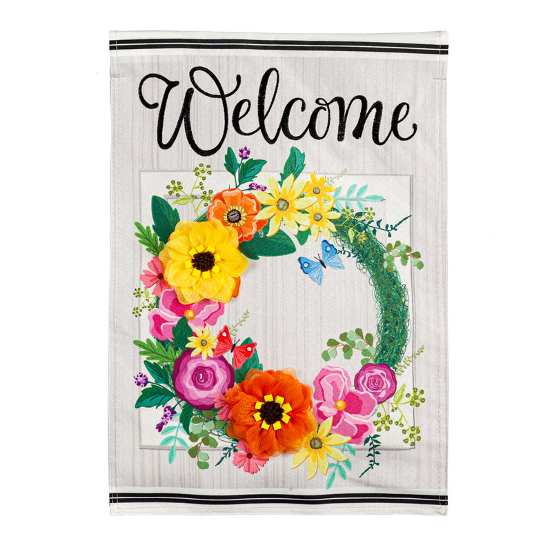 Evergreen Flag,Floral Wreath Garden Linen Flag,12.5x0.2x18 Inches