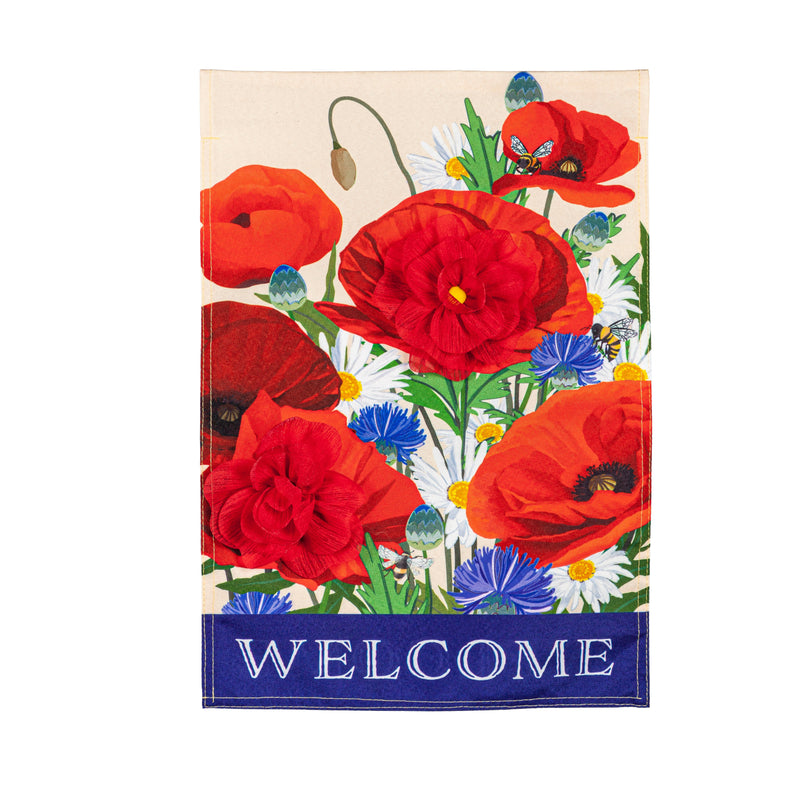 Evergreen Flag,Poppies Welcome Garden Linen Flag,0.2x12.5x18 Inches