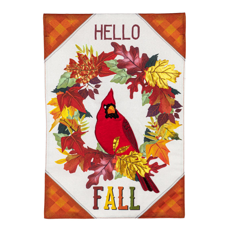 Evergreen Flag,Hello Fall Cardinal Wreath Garden Linen Flag,12.5x0.2x18 Inches