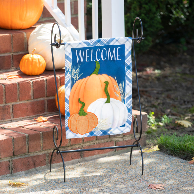 Evergreen Flag,Plaid Pumpkins Garden Linen Flag,18x12.5x0.2 Inches