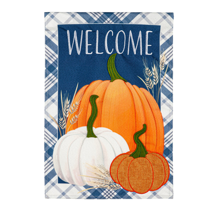 Evergreen Flag,Plaid Pumpkins Garden Linen Flag,18x12.5x0.2 Inches