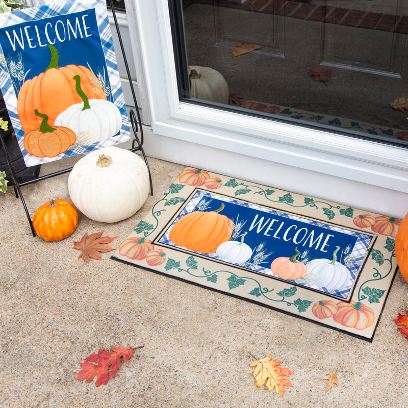 Evergreen Flag,Plaid Pumpkins Garden Linen Flag,18x12.5x0.2 Inches