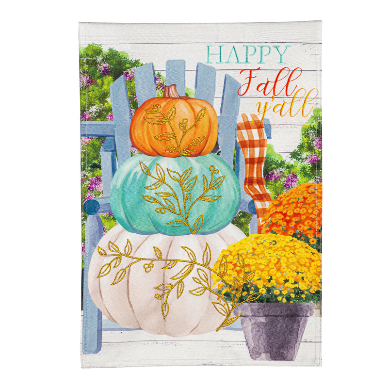 Evergreen Flag,Happy Fall Stacked Pumpkins Garden Linen Flag,18x12.5x0.2 Inches