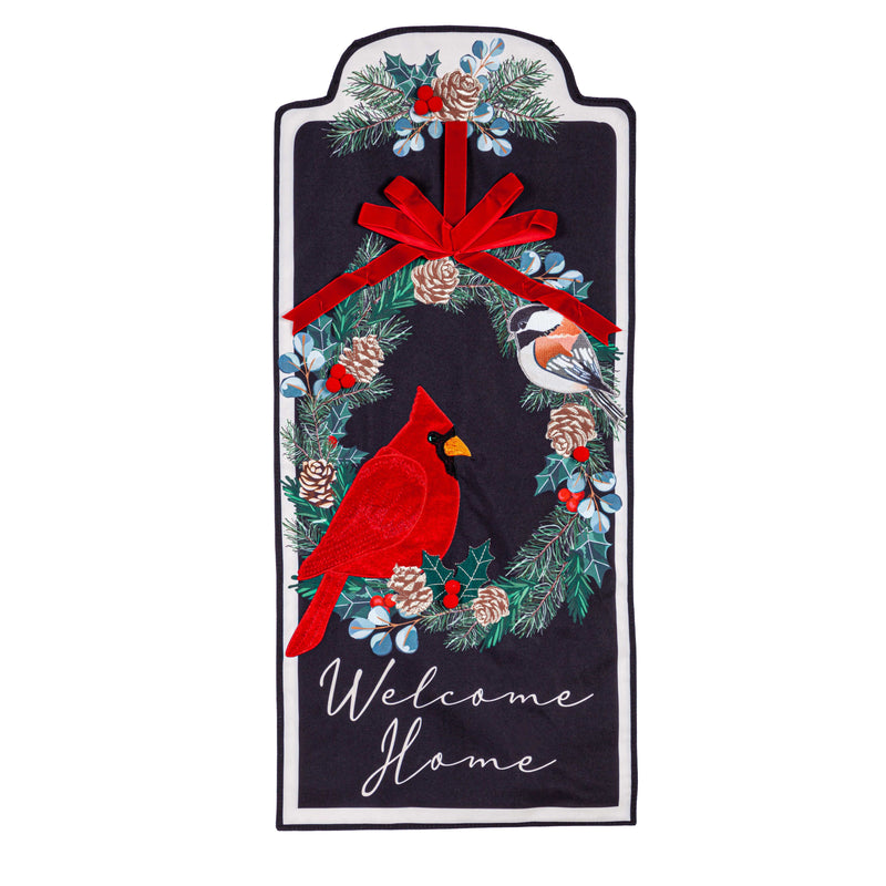 Evergreen Flag,Welcome Songbird Wreath Everlasting Impressions Textile Decor,12.5x0.13x28 Inches