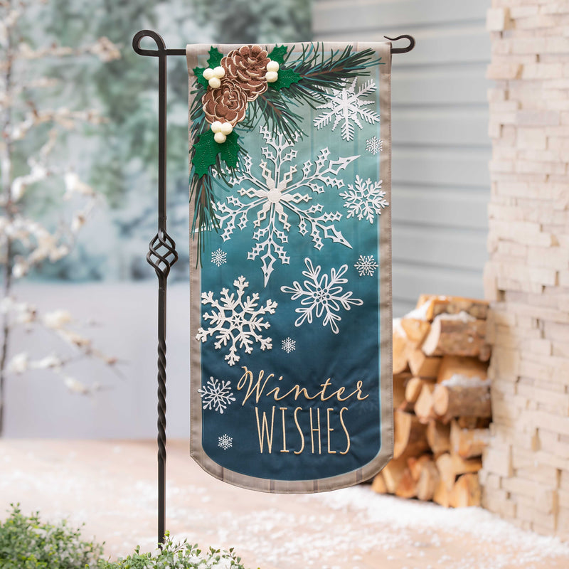 Evergreen Flag,Winter Wishes Snowflake Everlasting Impressions Textile Decor,12.5x0.13x28 Inches