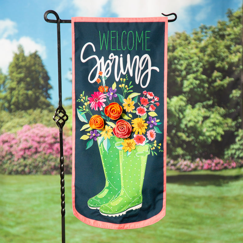 Evergreen Flag,Welcome Spring Rain Boots Everlasting Impression Textile Door Decor,12.5x0.13x28 Inches