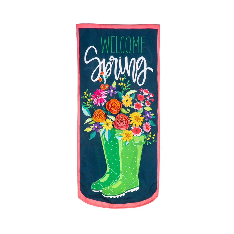Evergreen Flag,Welcome Spring Rain Boots Everlasting Impression Textile Door Decor,12.5x0.13x28 Inches