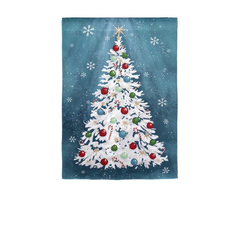 Evergreen Flag,White Christmas Tree Linen Garden Flag,12.5x0.2x18 Inches