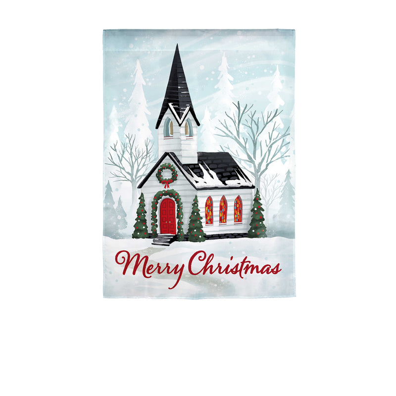 Evergreen Flag,Winter Church Linen Garden Flag,12.5x0.2x18 Inches