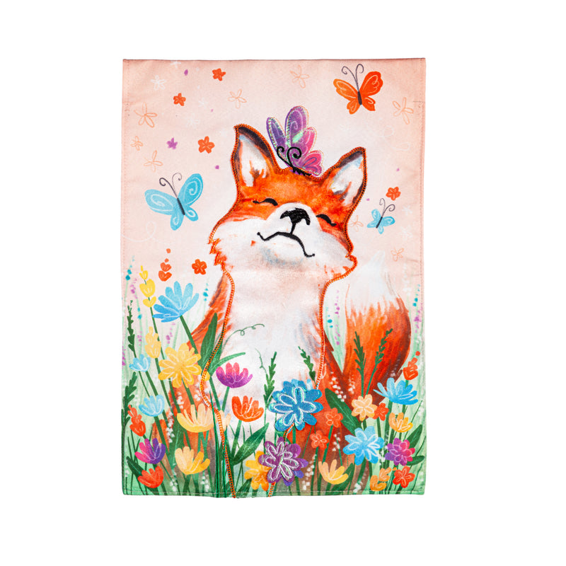 Evergreen Flag,Fox and Wildflowers Linen Garden Flag,12.5x0.2x18 Inches