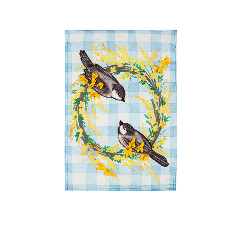 Evergreen Flag,Forsythia & Chickadees Linen Garden Flag,0.2x12.5x18 Inches