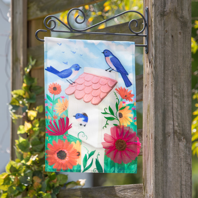 Evergreen Flag,Bird House & Bluebirds Linen Garden Flag,12.5x0.2x18 Inches