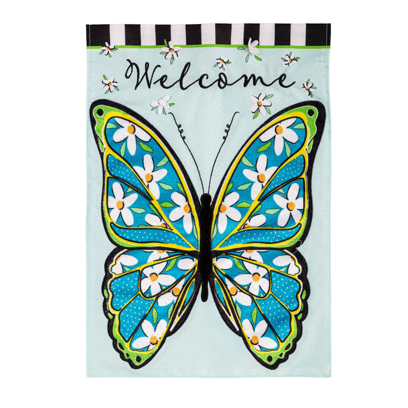 Evergreen Flag,Floral Butterfly Welcome Linen Garden Flag,12.5x0.2x18 Inches