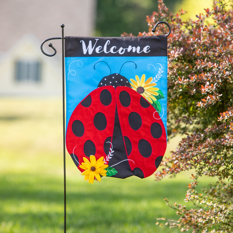 Evergreen Flag,Ladybug Welcome Linen Garden Flag,12.5x0.2x18 Inches