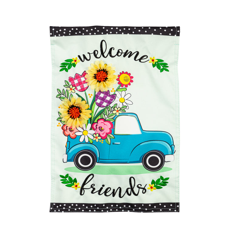 Evergreen Flag,Flower Truck Linen Garden Flag,12.5x0.2x18 Inches