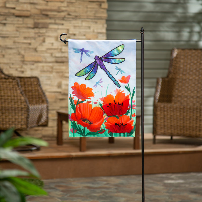 Evergreen Flag,Dragonfly and Poppy Linen Garden Flag,0.2x12.5x18 Inches
