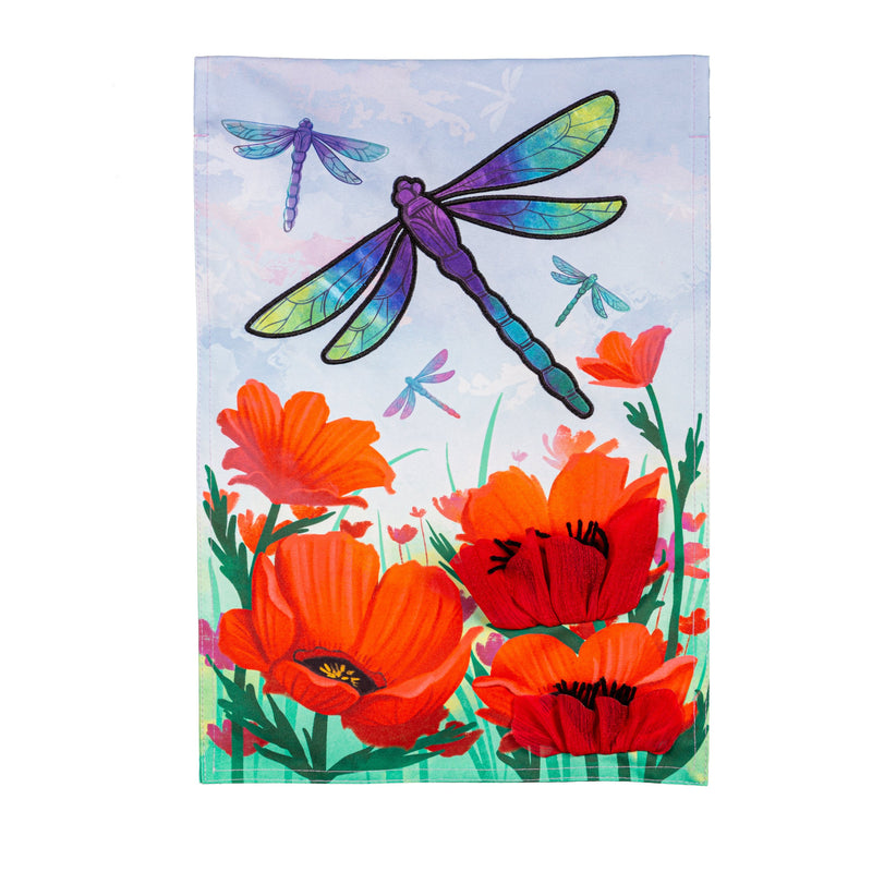 Evergreen Flag,Dragonfly and Poppy Linen Garden Flag,0.2x12.5x18 Inches