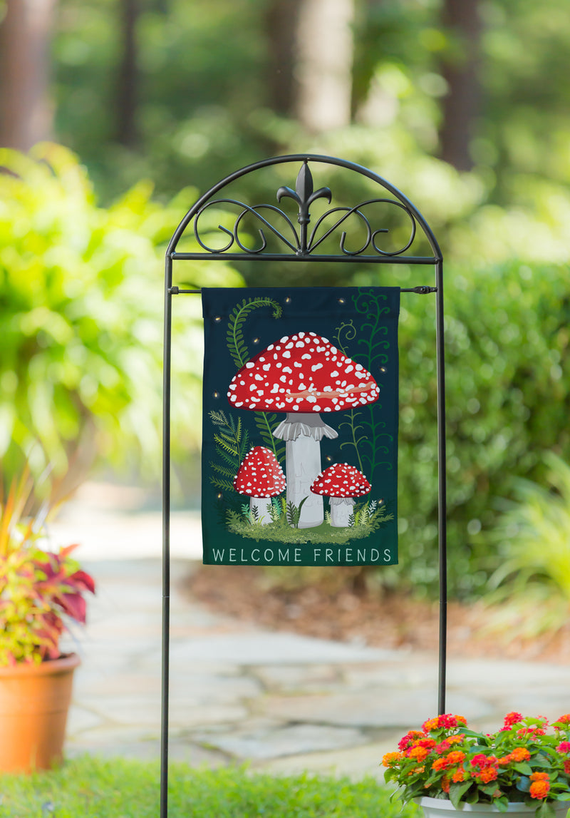 Evergreen Flag,Welcome Friends Mushroom Garden Linen Garden Flag,12.5x0.2x18 Inches